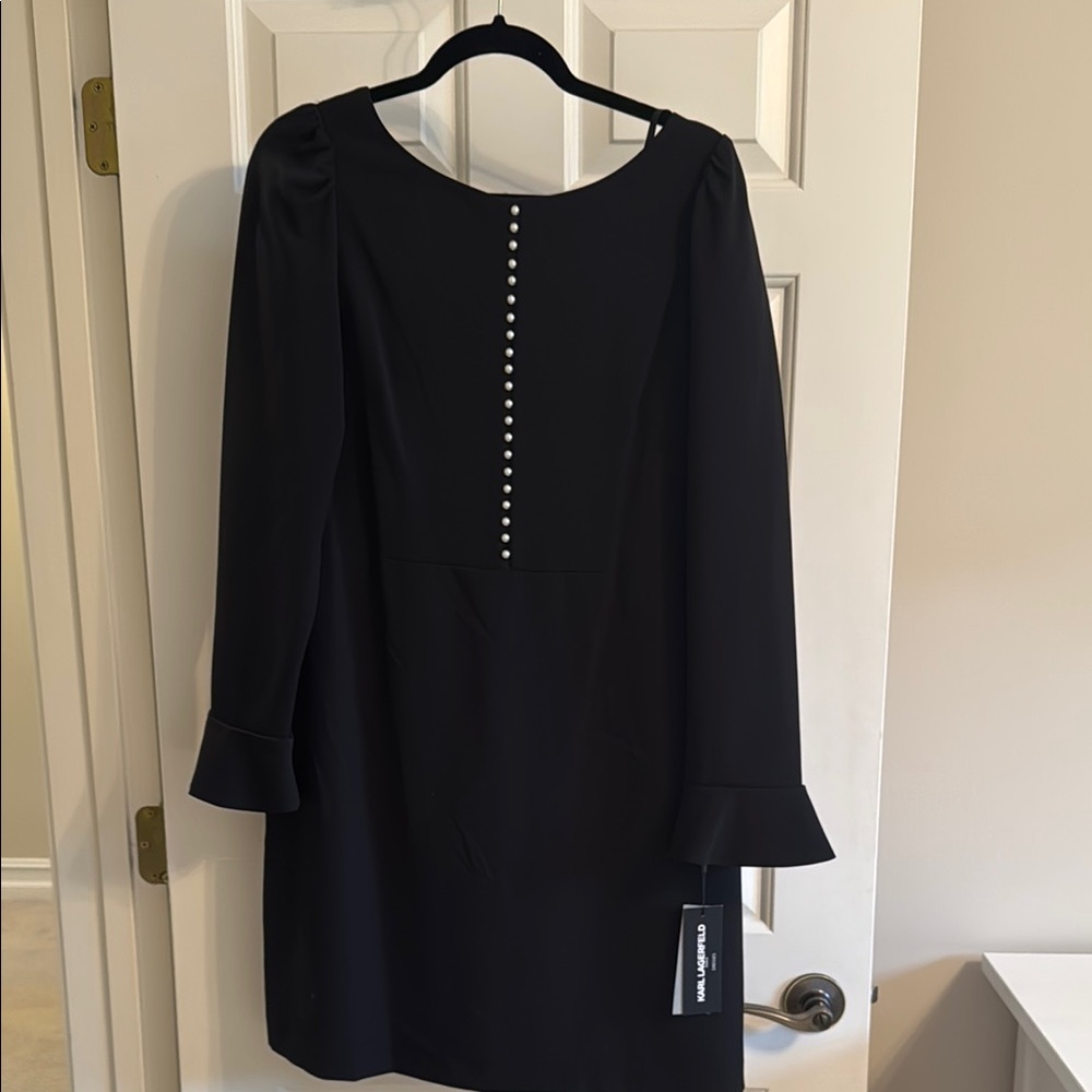 Karl Lagerfeld Black Sheath Dress with Long Bell Sleeves NWT